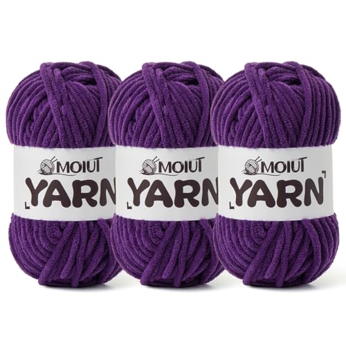 Image of 3 Pack Fluffy Chenille Yarn for Crocheting, Chunky Velvet Yarns for Crochet Amigurumi, Baby Yarn for Crocheting Soft Blanket, 262.4yds /10.5 oz Bulky Yarns for Crafts /Hats /Shoes /Socks (3 Violet)