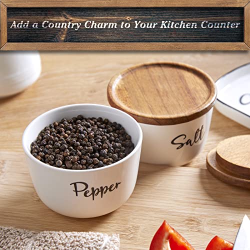 Dayyet Farmhouse Salt And Pepper Bowls, 10 Oz Salt Cellar With Lid, Stacked Ceramic Salt Pepper Container With Wooden Lid, Salt Box For Countertop, Modern Farmhouse Kitchen Decor, Set Of 2, White #TOP1