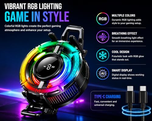 Image of EDNITA Memo Game Cooling Fan with Digital Temperature Display | Magnetic Mobile Phone Cooler | AI & L1-5V Cooling | 3 RGB Modes | Gaming Cooler for Smartphones