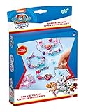Paw Patrol Schmuck-Set basteln mit 3 farbigen Bändern, Motivperlen, Perlen in Herzform, Metallperlen in Knochenform, silbernen Perlen, Motiv-Sticker