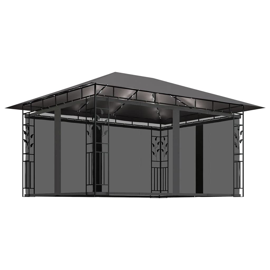 Generico Gazebo con Zanzariera e Luci LED 4x3x2,73 m Antracite,Baldacchini e Gazebo