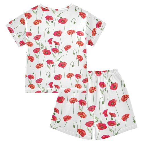 CHIFIGNO Poppy White Unisex Snug-Fit Short Sleeve Cotton Pj Set with Pocket 5Y2