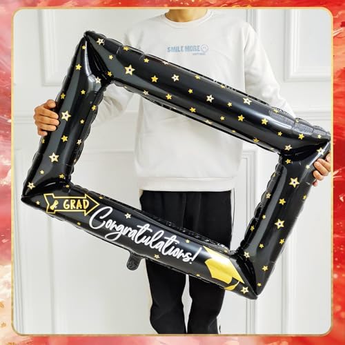 Image of 141Pcs Ruby Red Gold White Graduation Balloon Garland Arch Kit,with Explosion Star,Diploma,Trophy,Grad Hat,Photo Frame Foil Balloon for Congrats Class of 2026 Graduates Celebration Party Decoration