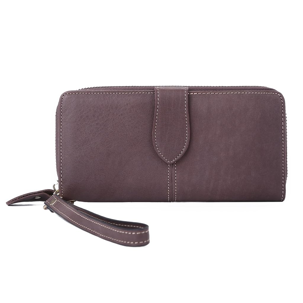 Sac à fermeture éclair longue en cuir de vache pour sécuriser vos cartes et votre monnaie