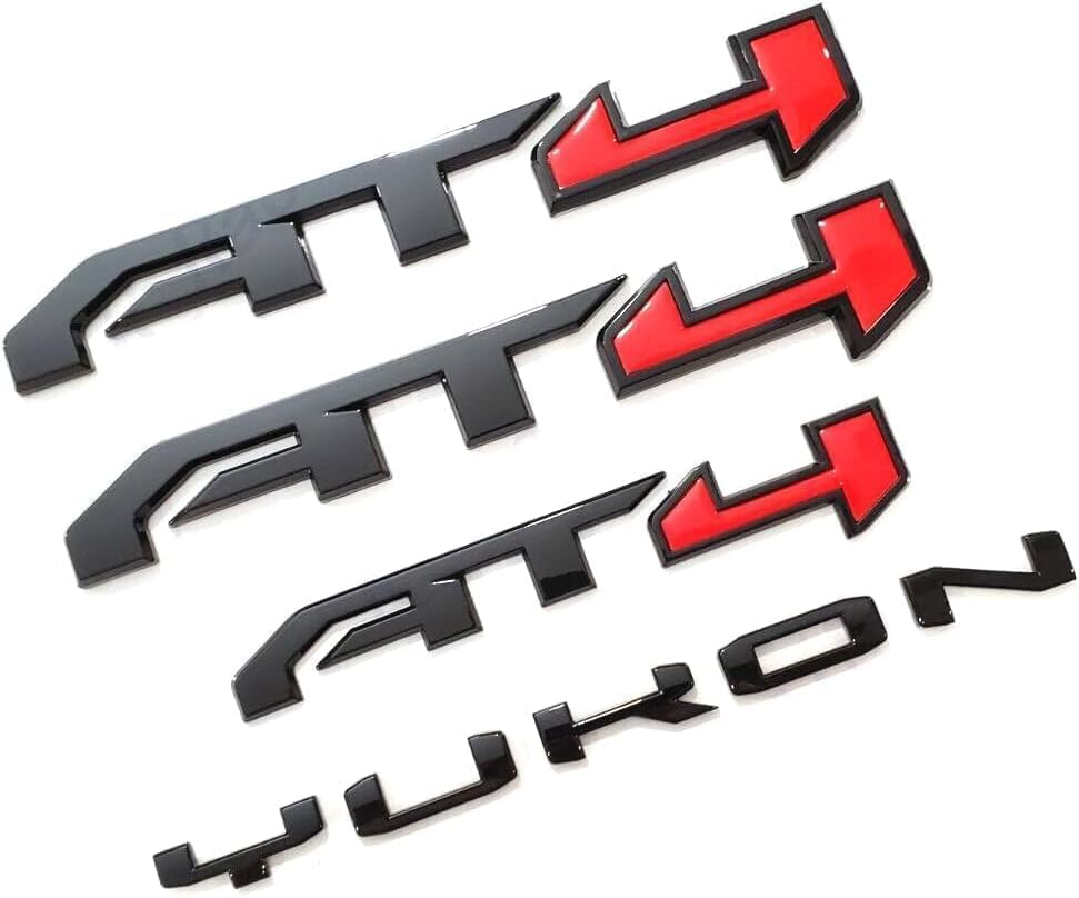 Image of 4Pcs Door Rear Tailgate AT4 Yukon Emblems Letters 3D Badge Replacement for 2021-2025 Yukon XL (Red Black)