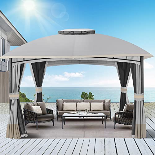 Qzen 10’X 12’ Outdoor Gazebo, Double Roof Patio Gazebo With Netting And Curtains,Metal Frame Outdoor Patio Canopy For Deck Backyard Garden Lawns (Grey) #TOP1