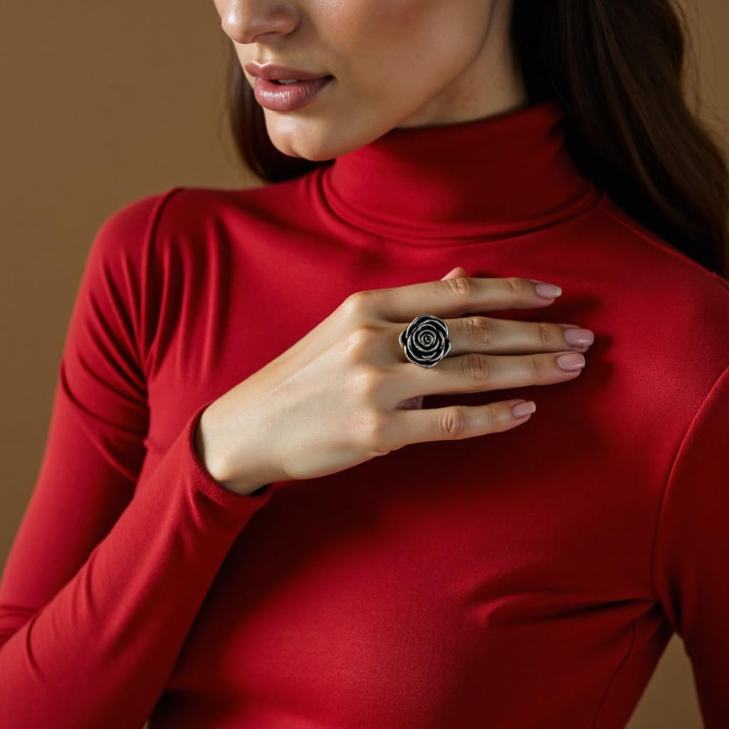 West Coast Jewelry ELYA Women's Antiqued Blooming Rose Stainless Steel Ring - Sizes 6 to 9 - Image 2