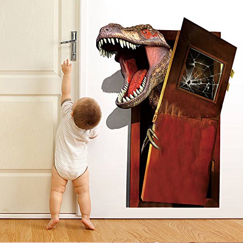 3D Jurassic Park World Dinosaur Break Puerta 45X60 CM Pegatinas de Pared Dormitorio Decoración Del...