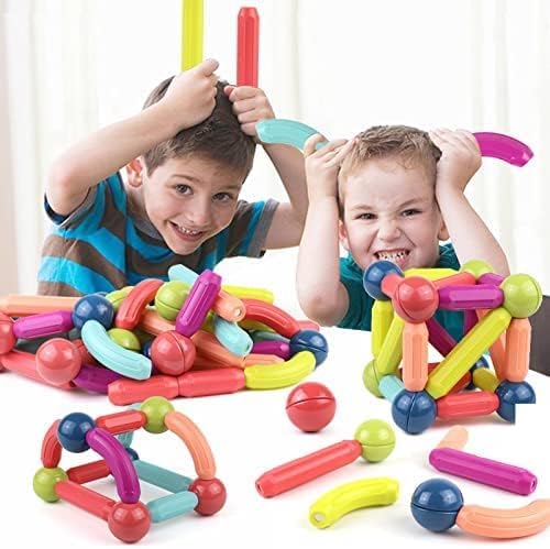 Samtop 64PCS Magnetic Toy Set,Magnetic Balls and Rods Building Blocks Set,Magnet Building Sticks Set,Vibrant Colors,Magnetic Stick Stacking,Stacking Toys for Boys and Girls 4