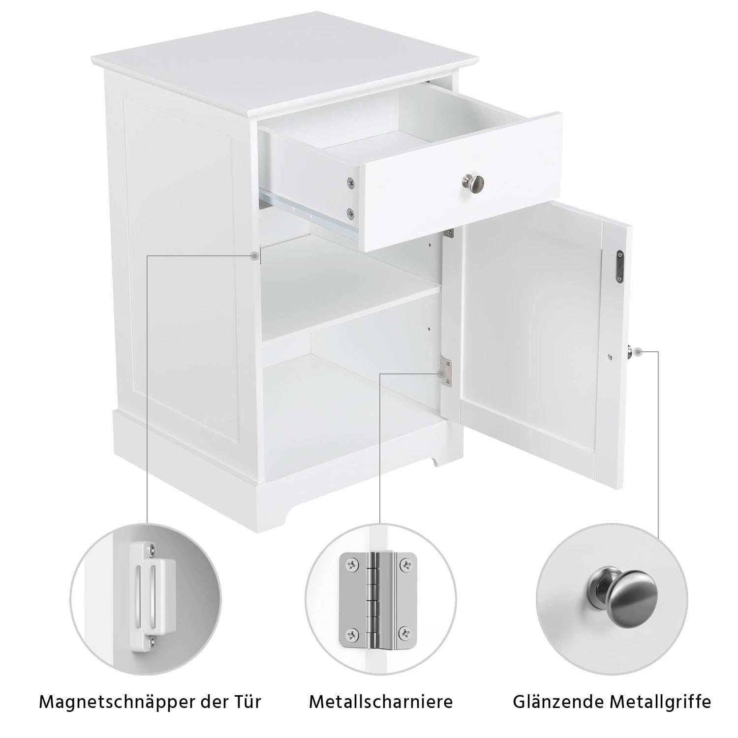 Yaheetech Nachtschrank Kommode Boxspringbett Nachttisch Nachtkommode mit Stauraum 40 x 35 x 60 cm Schlafzimmer Weiß | Nachttisch Höhenverstellbarem Einlegeboden,leichtgängige Rollenführung, MDF-Holzplatten & Metall,fürs Wohnzimmer/Schlafzimmer