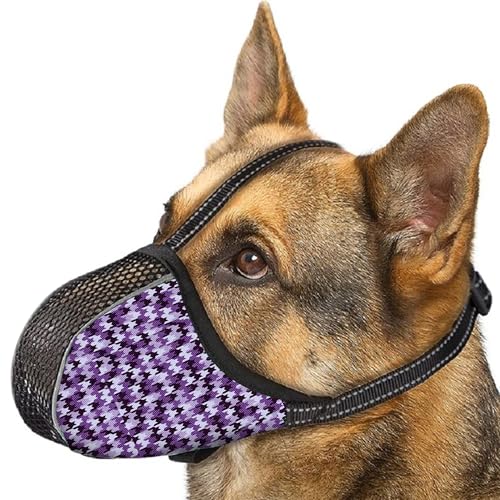 Image of Dog Muzzle for Extra Large Breed Dogs to Prevent Biting Chewing Barking Soft Air Mesh Muzzles Reflective Ajustable Full Coverage Dog Mouth Guard Cover for Grooming Scavenging Purple XL
