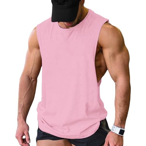 COOFANDY Men Workout Tank Top 2 Pack Gym Bodybuilding Sleeveless Muscle T Shirts,Pink,L
