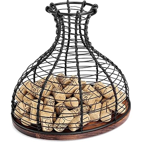 IEBIYO Wine Cork Container Wine Stopper Holder Black Wine Cork Storage with Wooden Bottom Cork Collector Cage Wine Lover Gift Kitchen Decor (Bronze Black) Cover