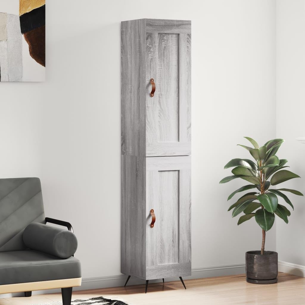 Wysoka komoda Sonoma szara, 34,5 x 34 x 180 cm, wykonana z materiału drewnopochodnego, z metalowymi nóżkami, wszechstronne miejsce do przechowywania do sypialni, salonu i biura, elegancka