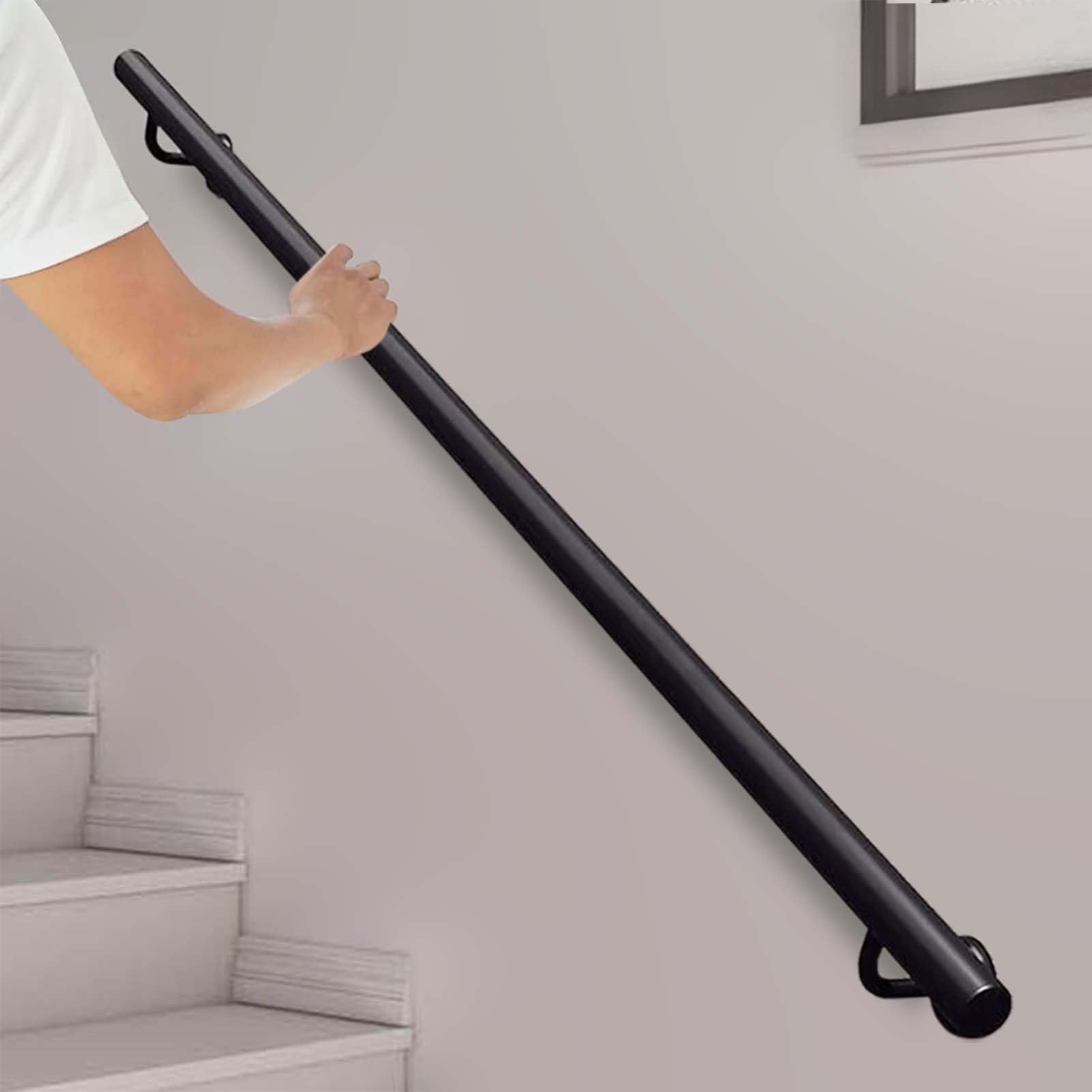 Fkxsxaz Black Banister Handrail For Stairs, Wall Mount Hand Rails Staircase Railing With Fittings, Non-Slip Stairway Grab Bar Indoor And Outdoor 1M 1.5M 2M 2.5M 3M(9.2Ft/280Cm)