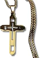 Colar Masculino com Crucifixo "Vigente" em Aço Inoxidável – Banhado a Ouro 18k – Fé Cristã, Estilo Discreto e Elegante – Corrente de 60cm – Acompanha Bolsa de Veludo