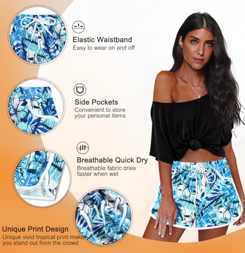 Image of For G and PL Women Summer Floral Beach Boardshorts with Pockets Swim Trunks
