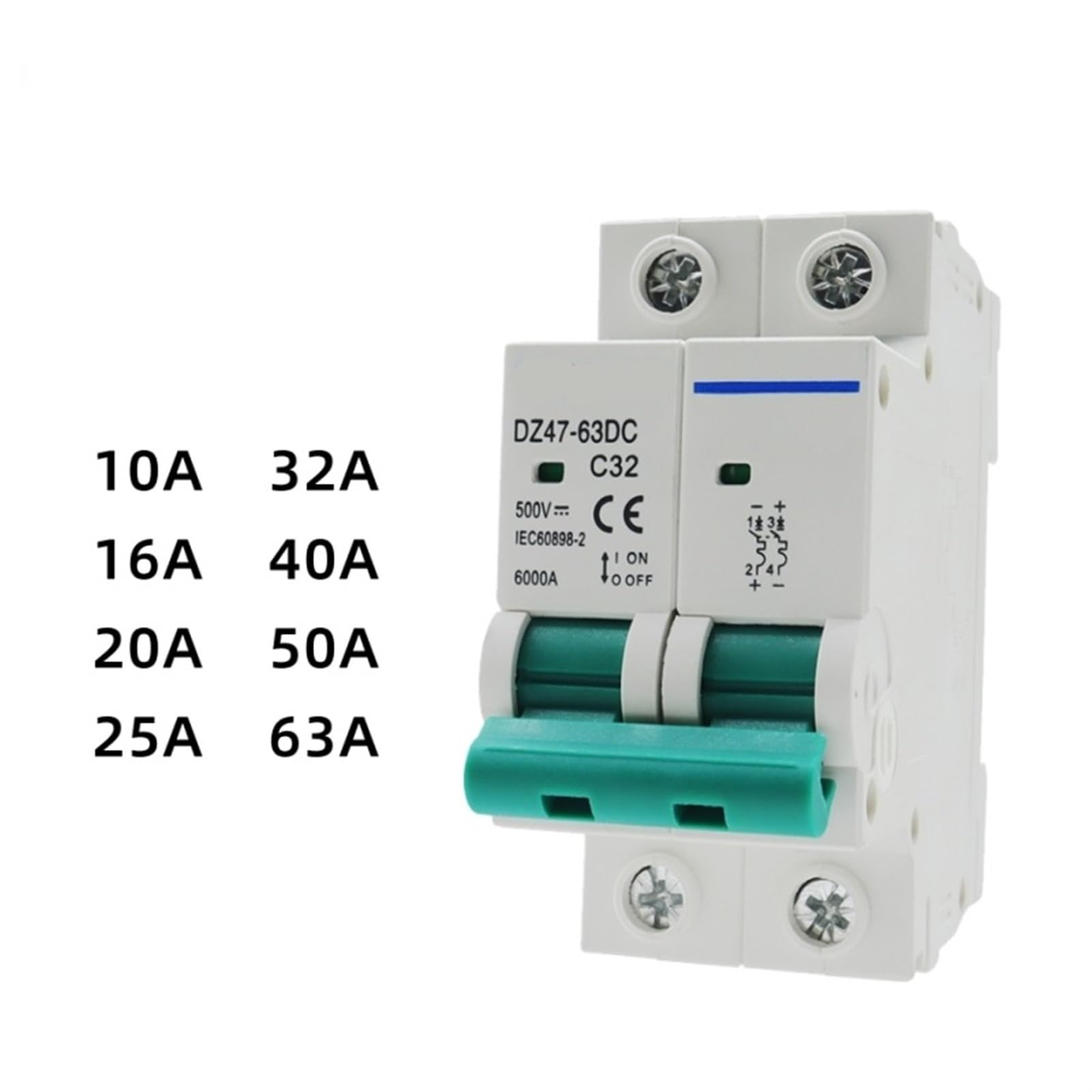 2P DC przełącznik fotowoltaiczny PV MCB 500 V mini wyłącznik 10 A 16 A 20 A 25 A 32 A 40 A 50 A 63 A (50 A)