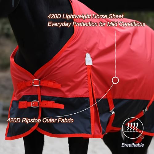 Image of BARN & STABLE 420D Ripstop Lightweight Horse Turnout Sheet, No Fill, Water-Resistant & Breathable Horse Blanket for Spring and Mild Weather, with Anti-Rub Fleece Withers