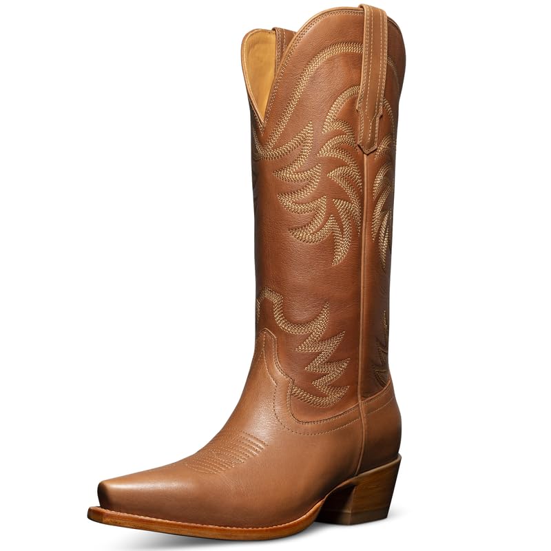 sexytag Cowgirl Boots Womens Mid-Calf Cowboy Boots Embroidered Wide Calf Closed Toe Pull On Tall Western Boots