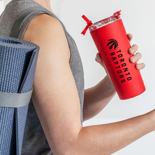 Image of Rico Industries NBA Basketball Toronto Raptors Red 24oz Stainless Steel Tumbler with Lid and Dual Functioning Lid