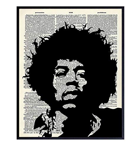 Image of Jimi Hendrix Upcycled Dictionary Wall Art Print - Vintage 8x10 Unframed Photo- Perfect Gift for Rock n Roll 60s Music, Woodstock Fans and Guitar Players, Cool Home Decor