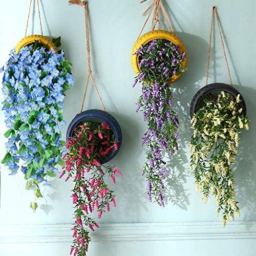 Zfprocess 2 Pack Artificial Hanging Flowers, Fake Hanging Plants Colorful Orchid Flower Bouquet For Wall Home Room Garden Wedding Indoor Outdoor Decoration(Blue) #TOP1