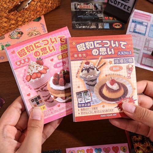 Image of 2PCS Girl's Japanese Retro Sticker Book, Food and Daily Life Theme - 500+ Cute Old Showa Style Foodie Stickers, for DIY Scrapbooking Journaling Handbook Decoration
