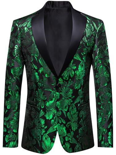 Image of Barry.Wang Mens Floral Blazer Suit Jacket Notched Lapel Casual Sport Coat | Flowers Jacquard One Button Tuxedo for Prom Wedding Party Disco Dinner Banquet Cocktail Homecoming Travel,Regular Fit