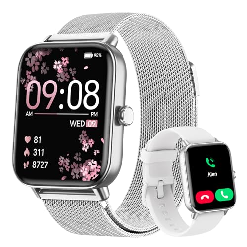 Image of Smart Watches for Women Men (2 Bands), 1.85 inch HD Alexa Smart Watch for Android Phones & iphone Compatible, 120 Sport Modes Fitness Watch, Heart Rate /SpO2 /Sleep Tracker, 3ATM Waterproof Pedometer Watch