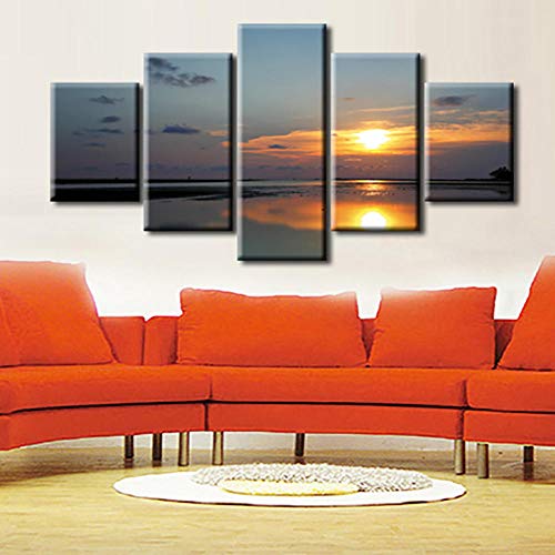 Cuadros de lienzo sunrise lake landscape de 5 paneles modulares para decoración de salón 2