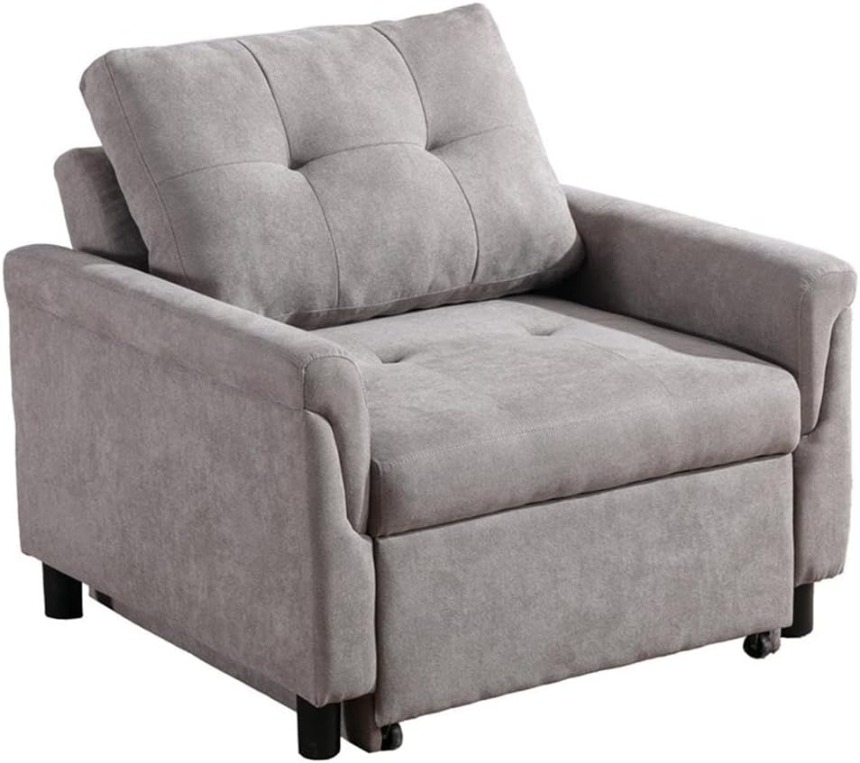 Bowery Hill Contemporary Convertible Armchair, Gray Woven Fabric Upholstery, 35"W x 58"D x 33"H, Tufted Cushions, Foam-Filled Seats, Plastic Legs, Multi-Functional Sofa Bed for Living Room or Guest