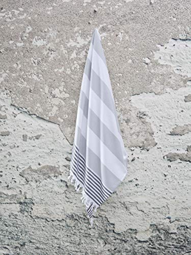 Infusezen Oversized Turkish Towel, Soft Terry Cloth Back, Turkish Bath Towel, Beach Towel, Extra Large Peshtemal Bath Sheet For Plus Size, Nautical Style Thin Hammam Towel, Cotton Fouta (Grey Black) #TOP5