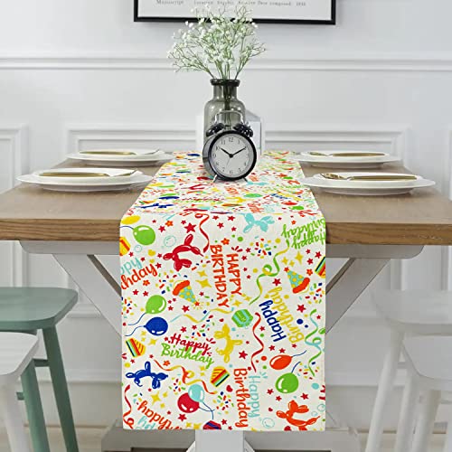 Birthday Table Runner Happy Birthday Balloon Dogs Cotton Table Runner Reversible Spring Summer Holiday Dining Table Runners For Home Party Décor 13.8X71 Inch #TOP3