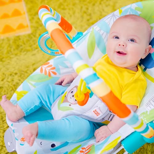 Image of Bright Starts Baby Bouncer Soothing Vibrations Infant Seat - Removable -Toy Bar, Nonslip Feet, 0-6 Months Up to 20 lbs (Rainforest Vibes)