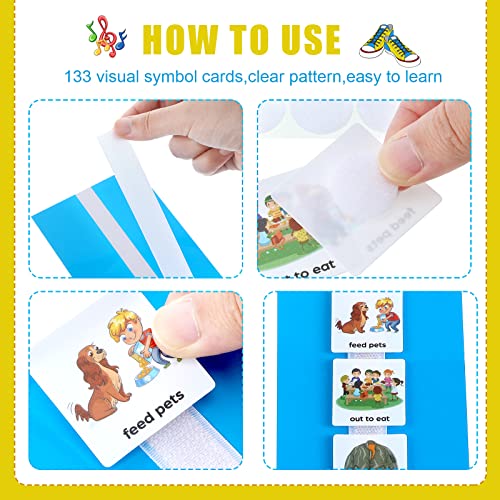 133 Pieces Visual Schedule Cards Daily Routine Home Chore Chart Autism Learning Materials Wall Kids Planner With 6 Blue Background Cards 139 Hook and Loop Dots for Home School Education - Image 5