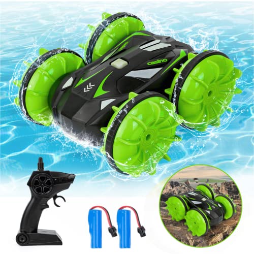 Eutionho Coche de Control Remoto a Prueba de Agua para los niños, 2,4 GHz 360 ° de rotación del Coche RC 180 ° Flip Stunt Car con 2 Pilas, Regalo para niños y niñas de 3 a 12 años, Verde Cover