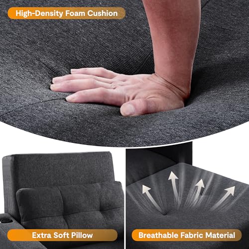 Image of FLEXISPOT XCT3 Futon Sofa Bed with USB & Type-C Charging Port, Convertible Sleeper Couch with Adjustable Backrest, Folding Loveseat for Small Space, Living Room, Guest Room, Apartment (Velvet, Black)