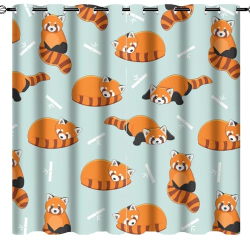 Cartoon Wildlife Red Panda Curtains Watercolor Cute Forest Animals Bear Panda Thermal Insulated Darkening Noise Reduction for Living Room Grommet Window Treatment 2 Panels 63