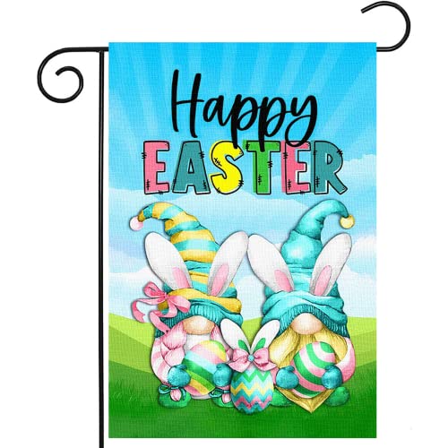 Surfapans Happy Easter Gnome Garden Flag 12x18 Inch Double Sided Outside Burlap Small Yard Flag