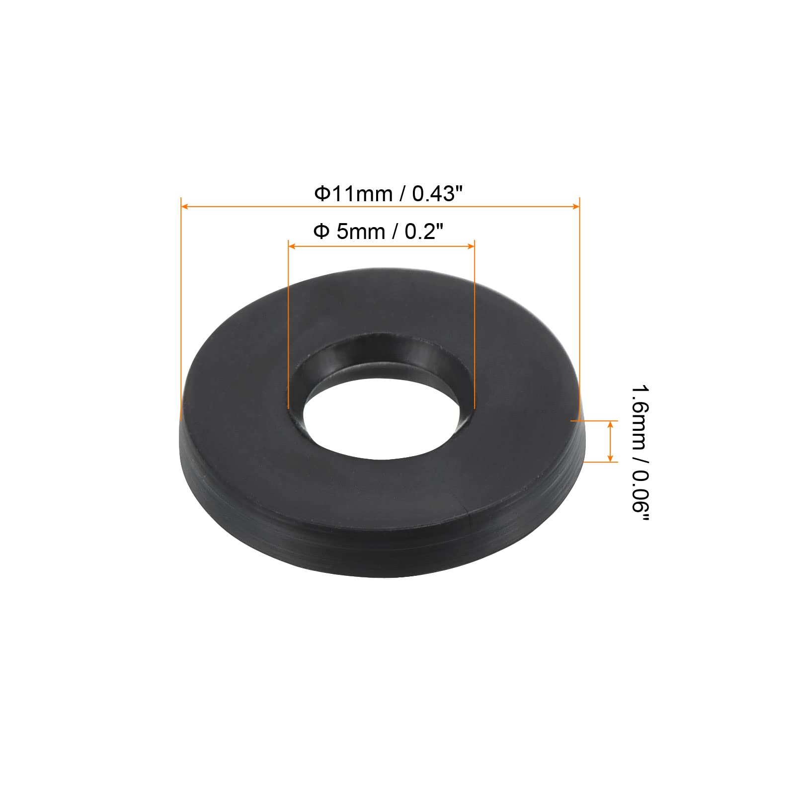 PATIKIL M5 Rubber Flat Washer, 12 Pack 5mm ID 11mm OD 1.6mm Thick Sealing Spacer Gasket Ring for Faucet Pipe Water Hose Fastener Bolt, Black - Image 2