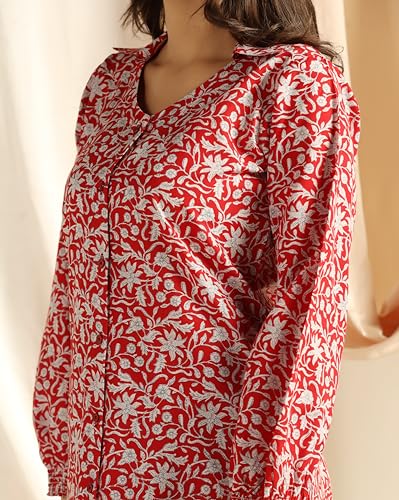 Image of DHRUVI TRENDZ Co Ord Set for Women Stylish | Ethnic Cotton Casual Cord Set | Stylish Summer Kurta & Pant Set | Casual Daily Outfit Night Suit for Women | Full Sleeve Top with Relaxed Fit Trousers