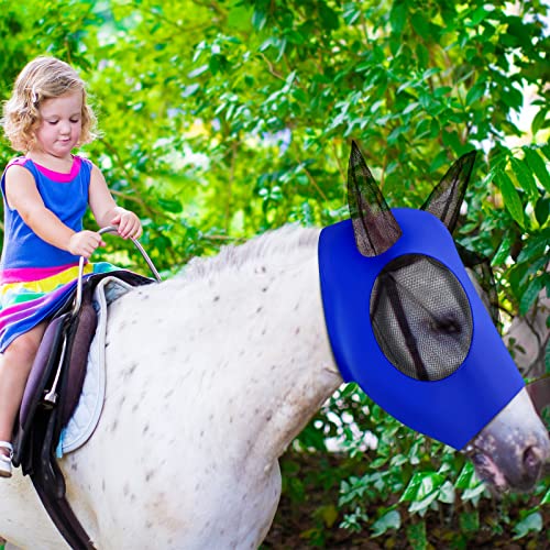 Image of Frienda 4 Pcs Horse Fly Masks with Ears UV Protection Elastic Horse Mask Breathable Comfortable Fly Mask for Adult Horses, Protect from Summer Insect(Medium,Purple, Blue, Pink, Black)