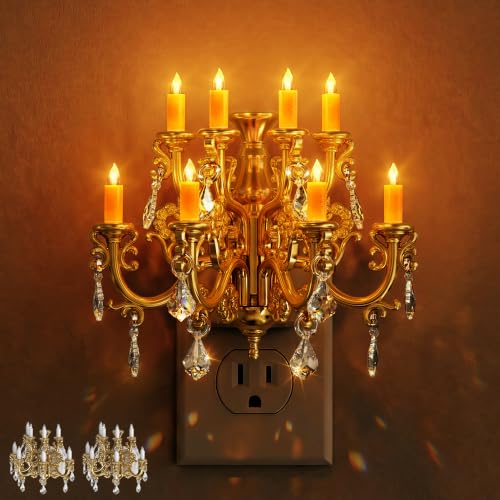 Image of Briignite Chandelier Night Lights Plug into Wall, Dusk to Dawn, Dimmable | Nightlight, Light Sensor, Dimmable Golden Nightlight Plug in Vintage, Amber 1600K, Bathroom Bedroom Hallway Kitchen, 2 Pack