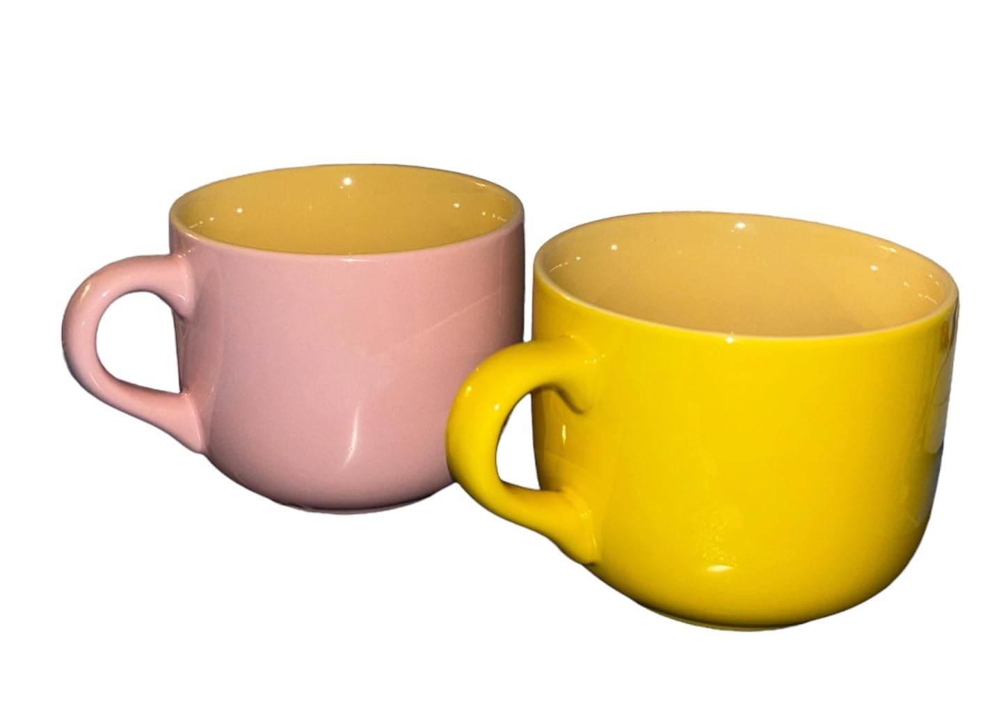 Set de 2 tazones desayuno Tazones De Sopa De Cerámica Taza De Café Grande, Tazas De Sopa Con Asa Apto Para Microondas Y Lavavajillas Para Cereal Postre Ensalada Té Leche de 650ml (rosa-amarillo)