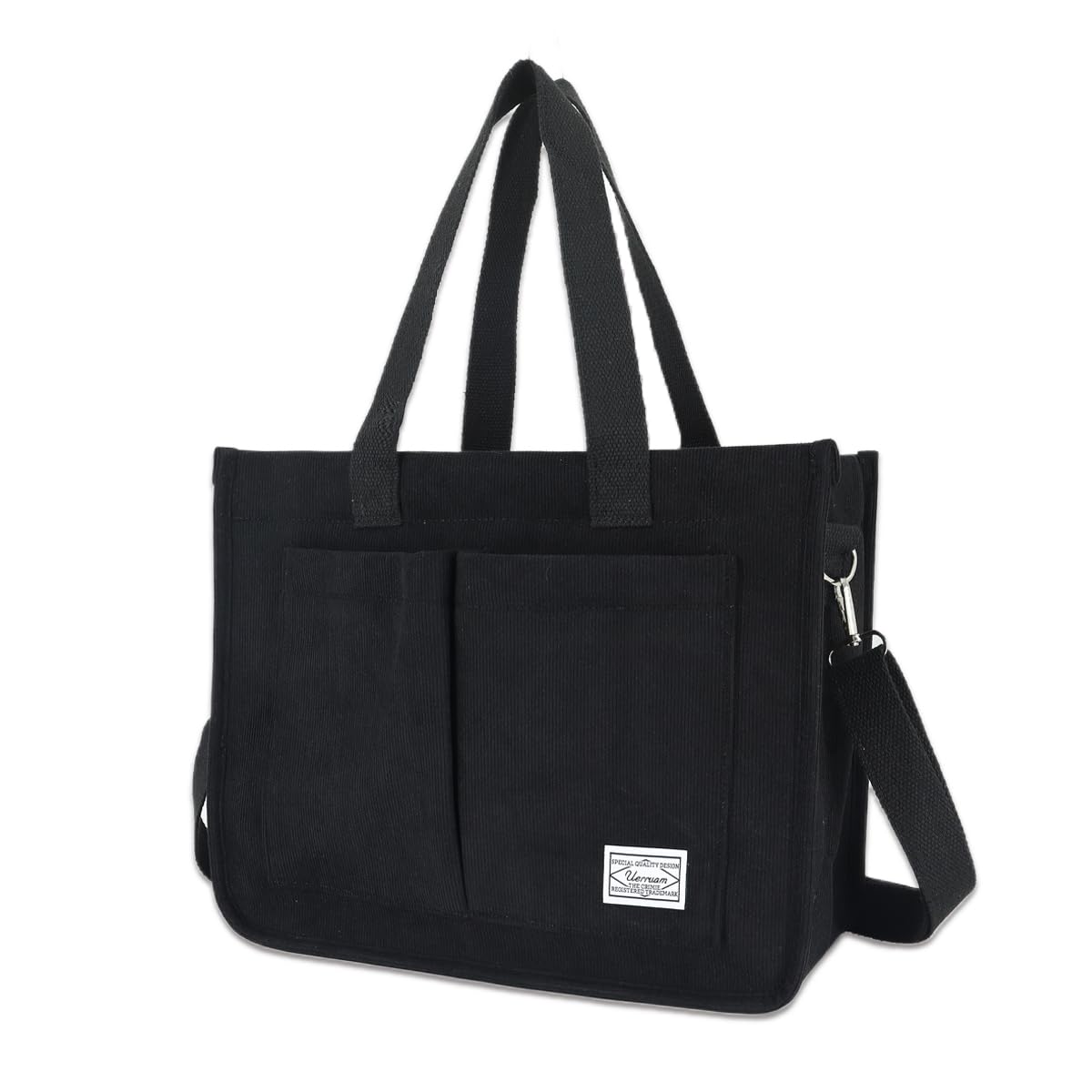 UERRUAM Tote Bag for Women with Pockets,Large Corduroy Crossbody Purse for Laptop,Work,College,Everyday,Travel