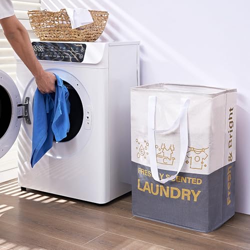 ELONG HOME 2 Pack Laundry Baskets, 92L Freestanding Laundry Basket with Handles, Waterproof Tall Collapsible Clothes Hamper for Dorm, Bedroom, Bathroom image 7