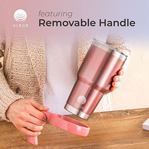 ALBOR Triple Insulated Stainless Steel Tumbler 30 Oz Rose Gold Coffee Travel Mug With Handle