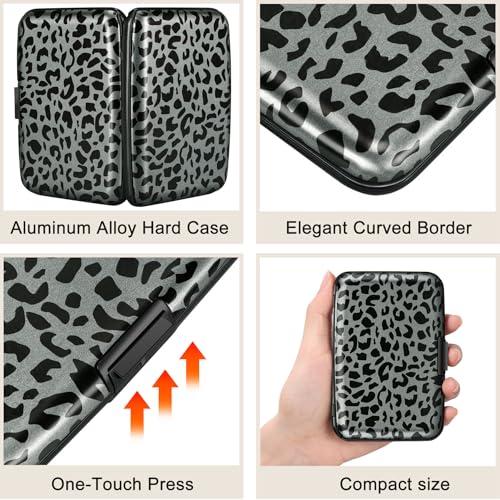 Image of ELFISH Mini RFID Aluminum Wallet Credit Cards Holder Business Card Case Metal ID Case for Men Women(Black Leopard Print)