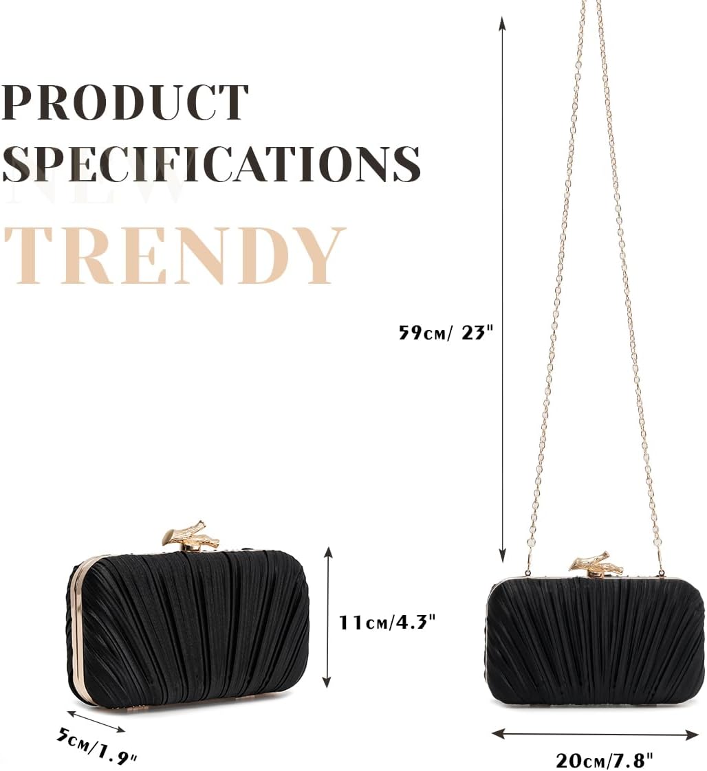 PHILOMENA Elegant Silk Pleated Evening Clutch Purse for Women with Chain for Crossbody Evening Bag Wedding Bridal Clutch